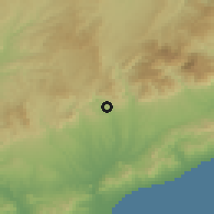 Shaded relief of the 53 km around Bigues i Riells, drawn from the GMTED2010 grid