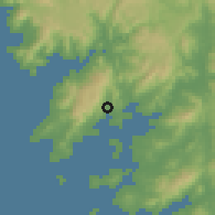 Shaded relief of the 52 km around Boiro, drawn from the GMTED2010 grid