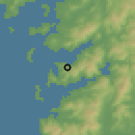 Shaded relief of the 52 km around Bueu, drawn from the GMTED2010 grid