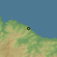 Shaded relief of the 52 km around Burela, drawn from the GMTED2010 grid