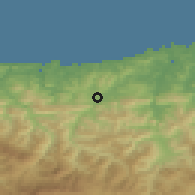 Shaded relief of the 52 km around Cabezón de la Sal, drawn from the GMTED2010 grid