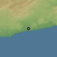 Shaded relief of the 53 km around Calafell, drawn from the GMTED2010 grid