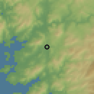 Shaded relief of the 52 km around Caldas de Reis, drawn from the GMTED2010 grid