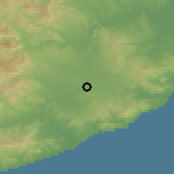 Shaded relief of the 53 km around Caldes de Malavella, drawn from the GMTED2010 grid