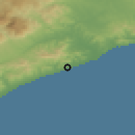 Shaded relief of the 53 km around Calella, drawn from the GMTED2010 grid