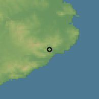 Shaded relief of the 53 km around Calonge, drawn from the GMTED2010 grid
