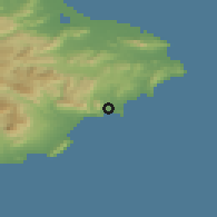 Shaded relief of the 54 km around Calp, drawn from the GMTED2010 grid