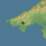 Shaded relief of the 53 km around Calvià, drawn from the GMTED2010 grid