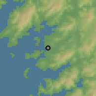 Shaded relief of the 52 km around Cambados, drawn from the GMTED2010 grid