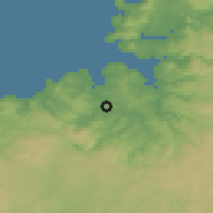 Shaded relief of the 52 km around Cambre, drawn from the GMTED2010 grid