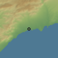 Shaded relief of the 53 km around Cambrils, drawn from the GMTED2010 grid