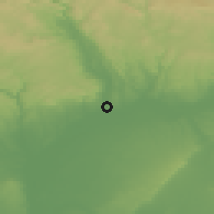 Shaded relief of the 54 km around Cantillana, drawn from the GMTED2010 grid