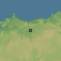 Shaded relief of the 52 km around Carballo, drawn from the GMTED2010 grid