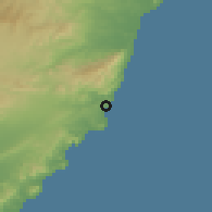 Shaded relief of the 54 km around Carboneras, drawn from the GMTED2010 grid
