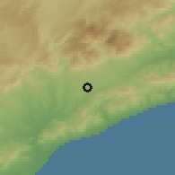 Shaded relief of the 53 km around Cardedeu, drawn from the GMTED2010 grid