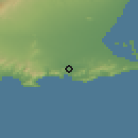 Shaded relief of the 54 km around Cartagena, drawn from the GMTED2010 grid