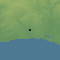 Shaded relief of the 54 km around Cartaya, drawn from the GMTED2010 grid