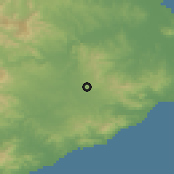 Shaded relief of the 53 km around Cassà de la Selva, drawn from the GMTED2010 grid