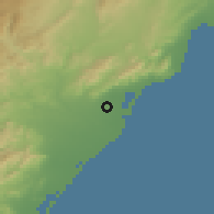 Shaded relief of the 53 km around Castelló, drawn from the GMTED2010 grid