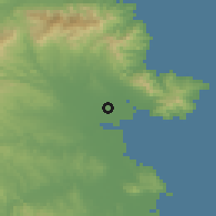 Shaded relief of the 53 km around Castelló d'Empúries, drawn from the GMTED2010 grid