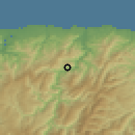 Shaded relief of the 52 km around Castrillón, drawn from the GMTED2010 grid