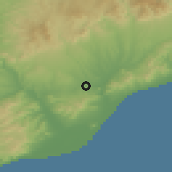 Shaded relief of the 53 km around Cerdanyola, drawn from the GMTED2010 grid