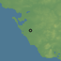 Shaded relief of the 54 km around Chiclana, drawn from the GMTED2010 grid