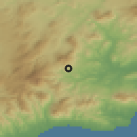 Shaded relief of the 54 km around Coín, drawn from the GMTED2010 grid