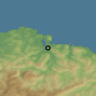 Shaded relief of the 52 km around Colindres, drawn from the GMTED2010 grid