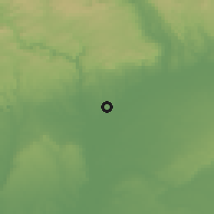 Shaded relief of the 54 km around Alcalá del Río, drawn from the GMTED2010 grid