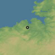 Shaded relief of the 52 km around Culleredo, drawn from the GMTED2010 grid