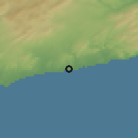 Shaded relief of the 53 km around Cunit, drawn from the GMTED2010 grid