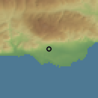 Shaded relief of the 54 km around El Ejido, drawn from the GMTED2010 grid