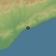 Shaded relief of the 53 km around El Masnou, drawn from the GMTED2010 grid
