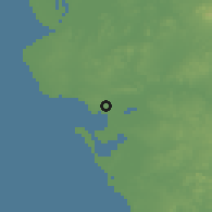 Shaded relief of the 54 km around El Puerto de Santa María, drawn from the GMTED2010 grid