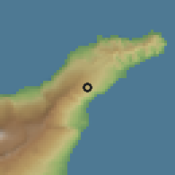 Shaded relief of the 57 km around El Rosario, drawn from the GMTED2010 grid