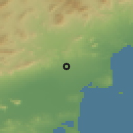 Shaded relief of the 54 km around Elx, drawn from the GMTED2010 grid