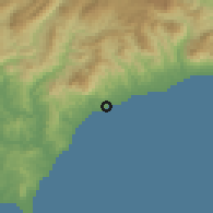 Shaded relief of the 54 km around Estepona, drawn from the GMTED2010 grid