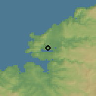 Shaded relief of the 52 km around Ferrol, drawn from the GMTED2010 grid