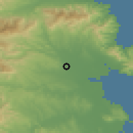 Shaded relief of the 53 km around Figueres, drawn from the GMTED2010 grid