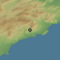 Shaded relief of the 54 km around Finestrat, drawn from the GMTED2010 grid