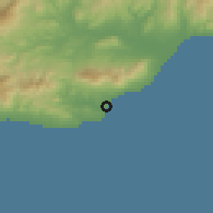 Shaded relief of the 54 km around Fuengirola, drawn from the GMTED2010 grid