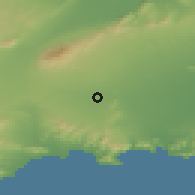Shaded relief of the 54 km around Fuente Álamo de Murcia, drawn from the GMTED2010 grid