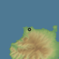 Shaded relief of the 57 km around Gáldar, drawn from the GMTED2010 grid