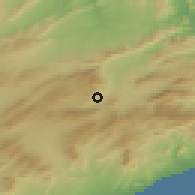 Shaded relief of the 54 km around Alcoi, drawn from the GMTED2010 grid