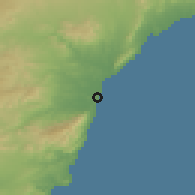 Shaded relief of the 54 km around Garrucha, drawn from the GMTED2010 grid