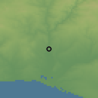 Shaded relief of the 54 km around Gibraleón, drawn from the GMTED2010 grid