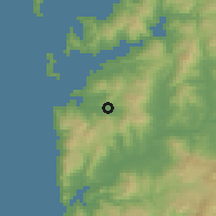 Shaded relief of the 53 km around Gondomar, drawn from the GMTED2010 grid