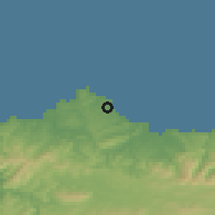 Shaded relief of the 52 km around Gozón, drawn from the GMTED2010 grid