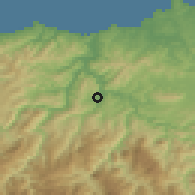 Shaded relief of the 52 km around Grado, drawn from the GMTED2010 grid